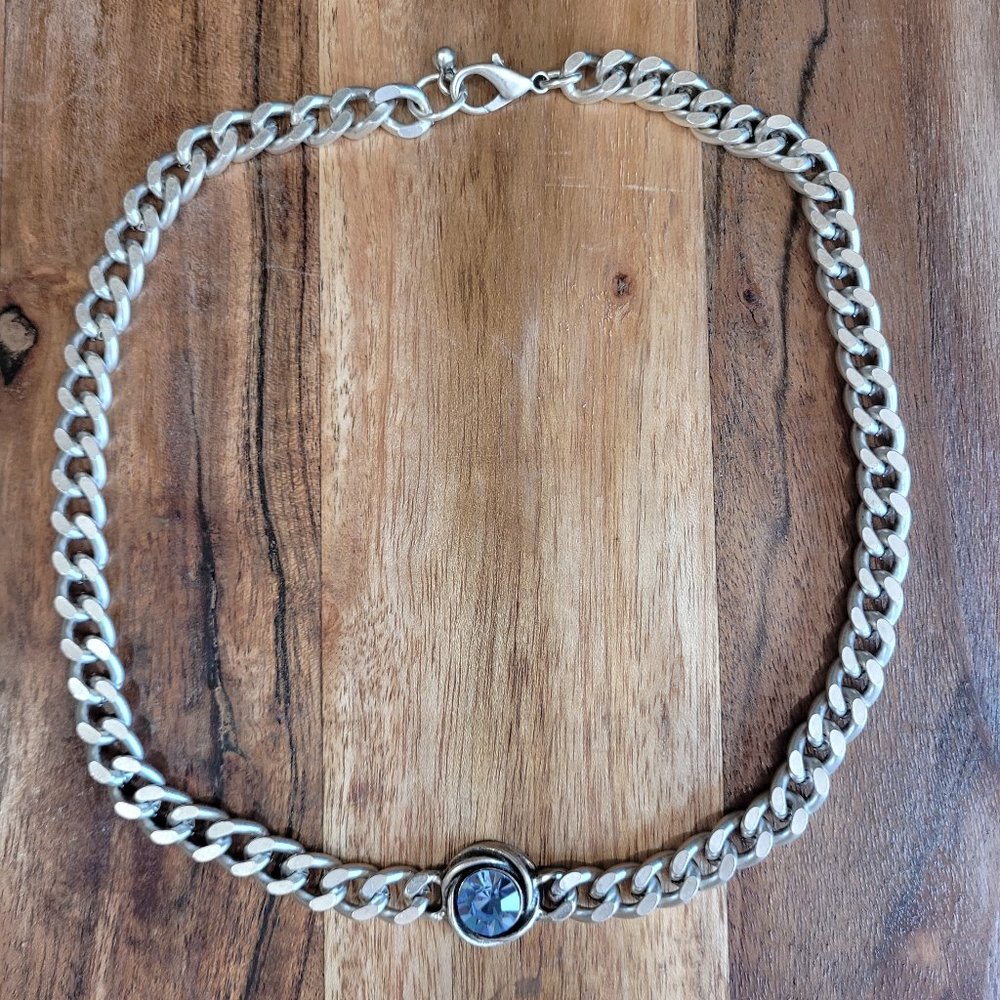 Chanour Silver Chain Necklace with Blue Stone Accent